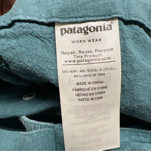 Patagonia Garden Island Cropped Wide Leg Pants Womens M Teal Hemp Blend Boho - Picture 12 of 16